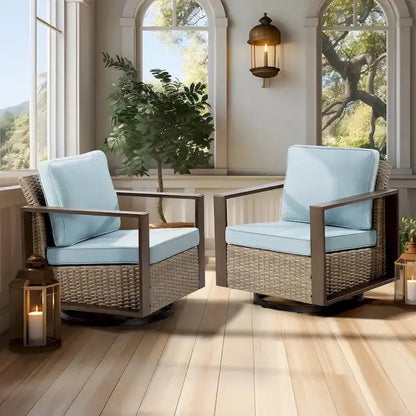 Cozywor Outdoor Wicker Rocking Chair Set  2-Piece Patio Seating with Cushions & Metal Frame