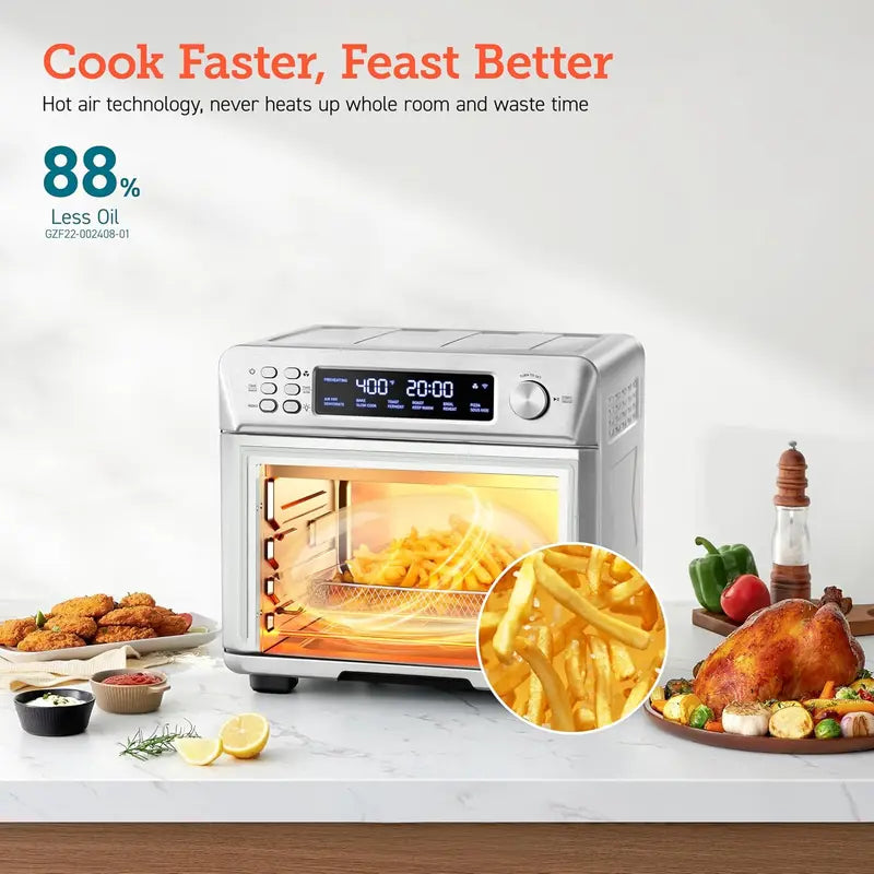 COSORI Smart 12-in-1 Air Fryer Toaster Oven  26-Quart Silver-Stainless Countertop Oven with 75 Recipes and Accessories