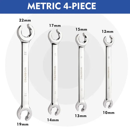 WORKPRO 4-Piece Metric Flare Nut Wrench Set for Brake & Fuel Lines