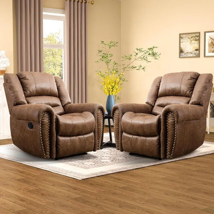 Classic Leather Manual Recliner  Traditional Single-Sofa Living Room Accent Chair