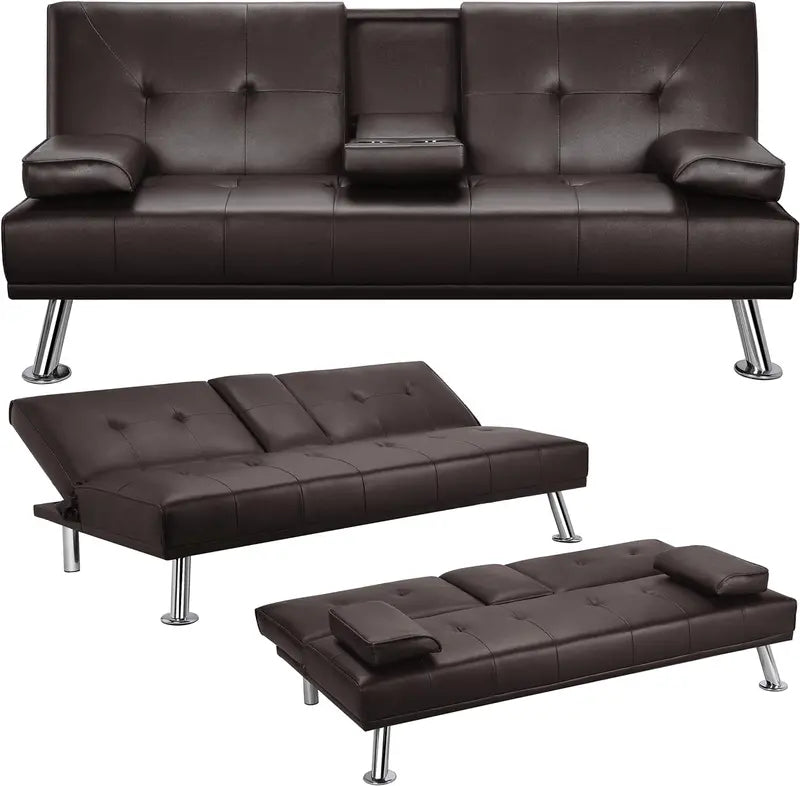 Yaheetech Faux Leather Adjustable Sofa Bed  Reversible Loveseat with 3-Position Recline, 772 lb Capacity, Black