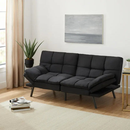 Mainstays Black Faux Suede Memory Foam Futon Sofa Bed with Supportive Padding