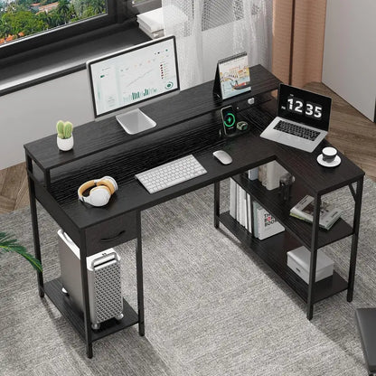 SUPERJARE L-Shaped Gaming Desk  RGB LED Lighting & Ergonomic Design