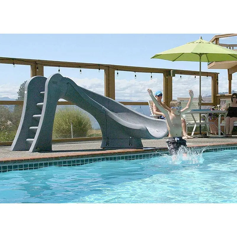 Cyclone Right-Turn Swimming Pool Slide  Gray Granite-Finish Curved Water Slide for Backyard Pools