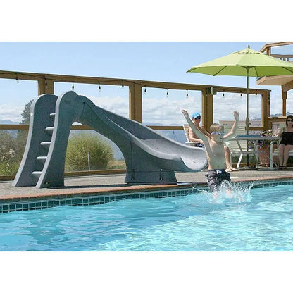 Cyclone Right-Turn Swimming Pool Slide  Gray Granite-Finish Curved Water Slide for Backyard Pools