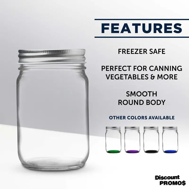10 Decorating Mason Jars Set, 12 oz.  Canning, Aluminum Lid  Clear