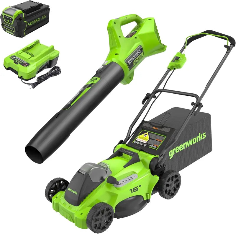Greenworks 40V 16″ Brushless Cordless Mower + Blower + Trimmer Kit