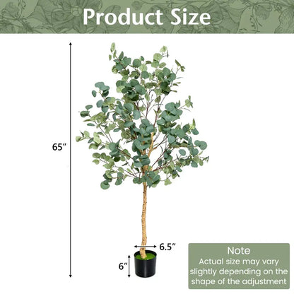5.5-Foot Faux Eucalyptus Tree  Lifelike Silver Dollar Leaf Plant in Decorative Pot