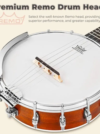 Banjo 5-String Full Size Set with Resonator & Remo Head, Beginner Kit with Closed Back, Premium Accessories  26 Inch