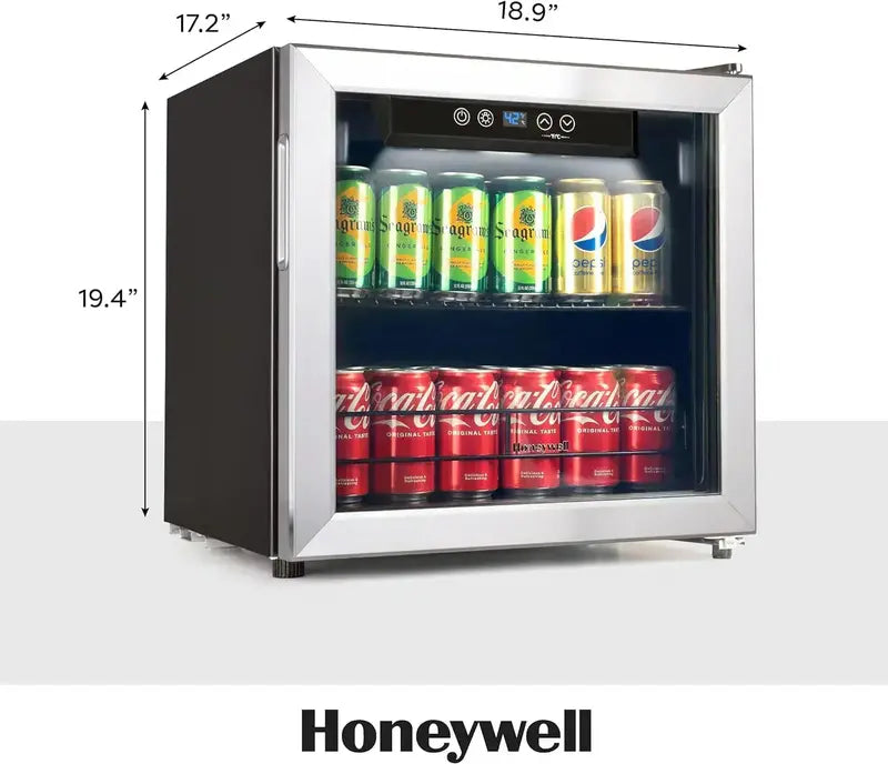 Honeywell 115-Can Beverage Cooler with Tempered Glass Door  Compact Mini Fridge for Soda, Beer, or Wine