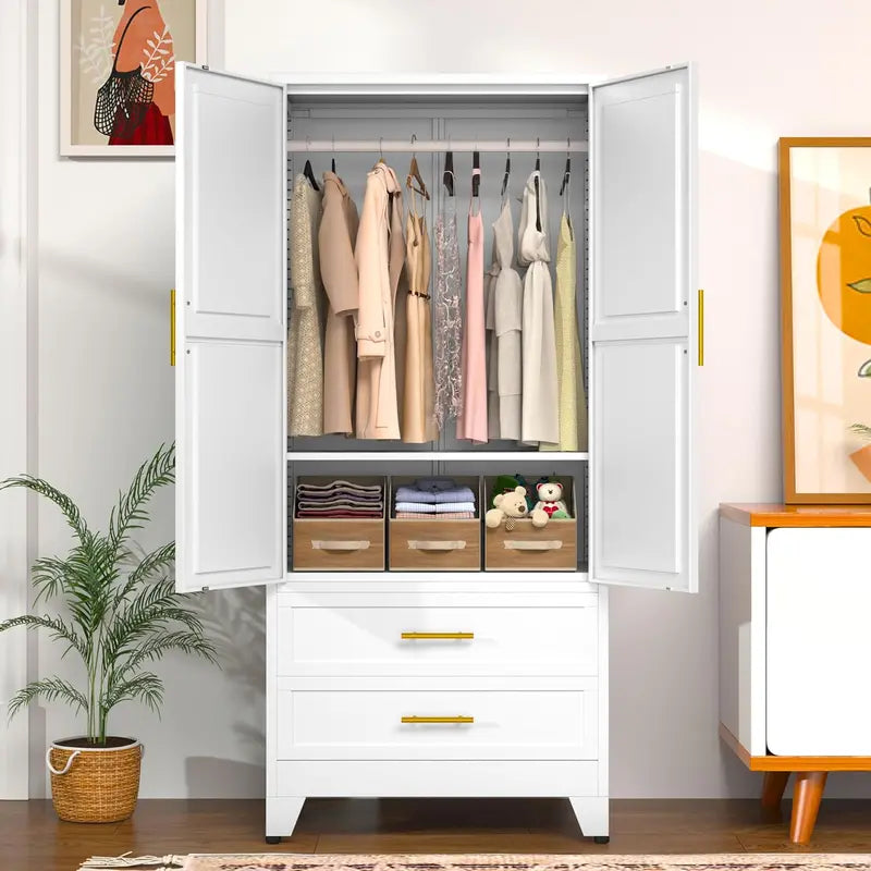 Industrial-Style Steel Armoire — 71-Inch Metal Clothing Storage Cabinet