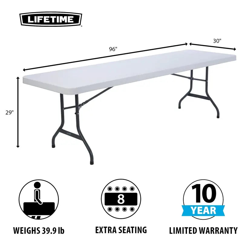 Lifetime Heavy-Duty 8′ Folding Table in White Granite  Commercial-Grade Design (22980)