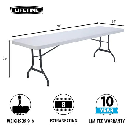 Lifetime Heavy-Duty 8′ Folding Table in White Granite  Commercial-Grade Design (22980)