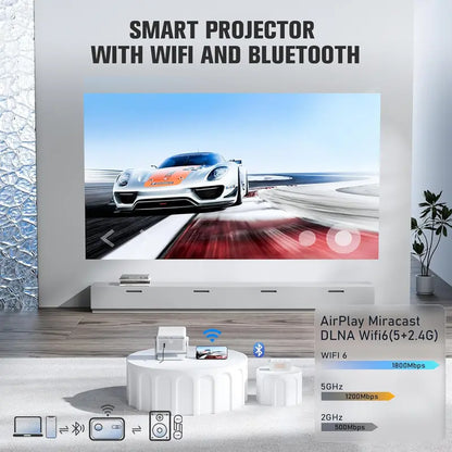 Officially Licensed Smart Mini Projector: 1800 ANSI Lumens, 4K Support, WiFi & Bluetooth Connectivity