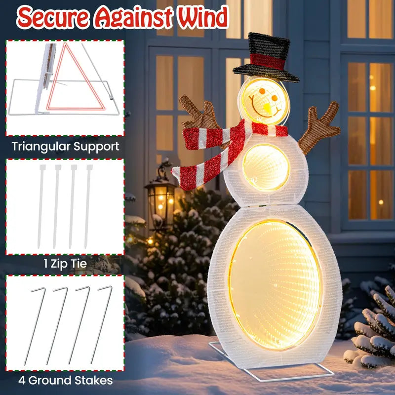 2.6-Foot 2D Lighted Snowman — Pre-Lit Decoration Featuring Three Infinity Mirror Effects