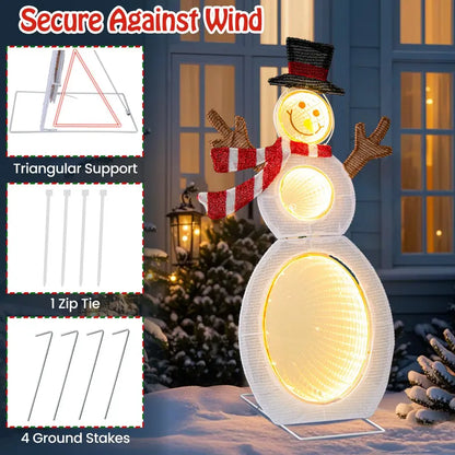 2.6-Foot 2D Lighted Snowman — Pre-Lit Decoration Featuring Three Infinity Mirror Effects