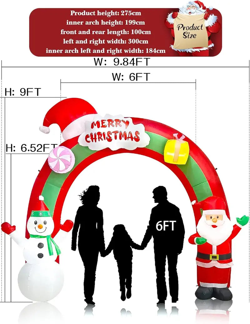 EBANKU 9FT Christmas Inflatable Santa Claus & Snowman Archway with LEDs, Vinyl Holiday Decor for Indoor/Outdoor Use