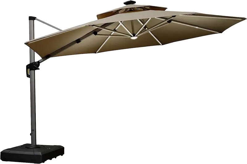 12-Foot Solar-Powered LED Cantilever Patio Umbrella  Wind-Resistant Round Outdoor Parasol with Built-in Lights