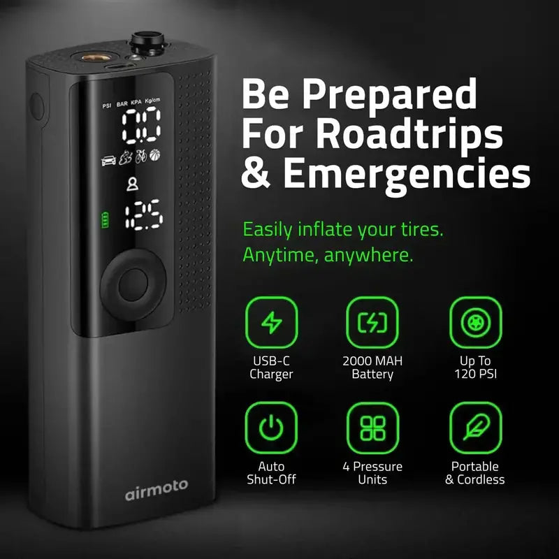 Airmoto Portable Tire Inflator  Digital Air Compressor for Cars with Precision Pressure Gauge
