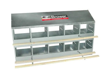 Brower 410B Galvanized Poultry Nesting Box  10-Hole, Supports Up to 60 Hens, Tool-Free Assembly