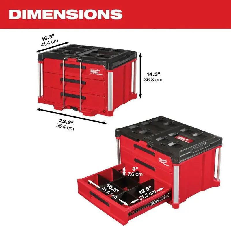 MW PACKOUT 3-Drawer Rolling Tool Box  Durable Modular Storage System (Model 48-22-8443)