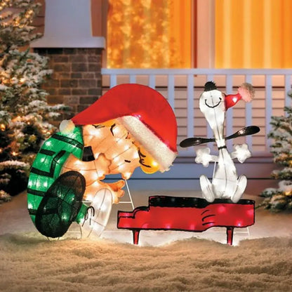 Home Sensibles Christmas Yard Art 32″ Lighted Schroeder & Snoopy Piano Display, Metal, Warm White LED, Weather-Resistant