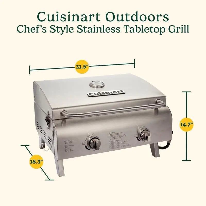 Cuisinart Chef Style 2-Burner Tabletop Propane Grill  Lightweight Outdoor Cooking