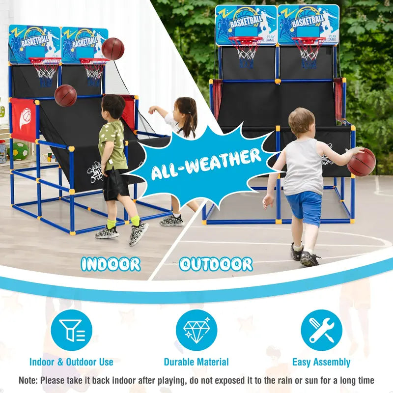 Dual-Player Kids’ Basketball Arcade Game with 4 Balls and Inflation Pump
