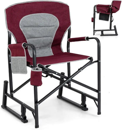 Adult Camping Rocker Chair  Dual-Spring Foldable Outdoor Seat with Padded Back Support
