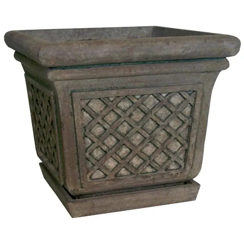 24-Inch Square Granite Stone Planter — Lattice Design for Indoor or Outdoor Use