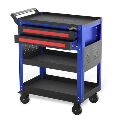 WORKPRO 28-Inch Rolling Tool Cart  Dual-Drawer Industrial Storage with Locking Wheels