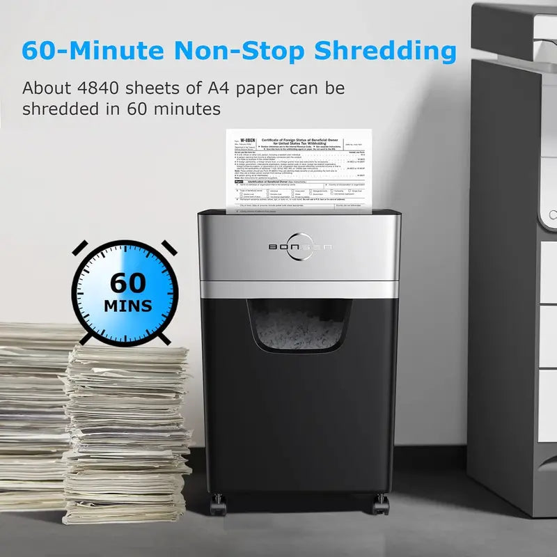 Heavy-Duty Office Paper Shredder — 16-Sheet Cross-Cut, 60-Min Continuous Run, Low-Noise 60dB Design