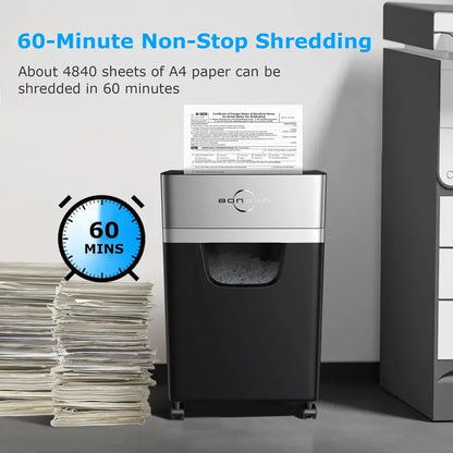 Heavy-Duty Office Paper Shredder — 16-Sheet Cross-Cut, 60-Min Continuous Run, Low-Noise 60dB Design