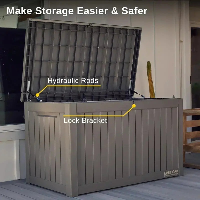 EAST OAK 60-Gallon Weatherproof Deck Box — Resin Outdoor Storage Bin for Patio or Garage