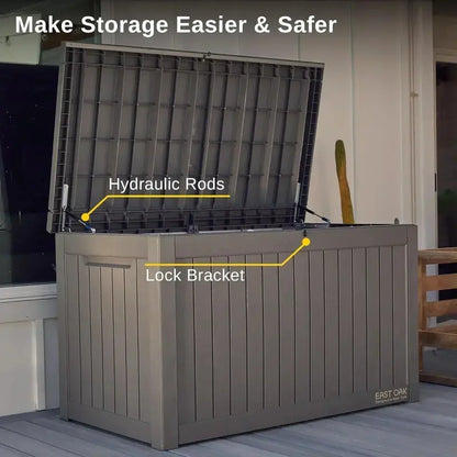 EAST OAK 60-Gallon Weatherproof Deck Box — Resin Outdoor Storage Bin for Patio or Garage