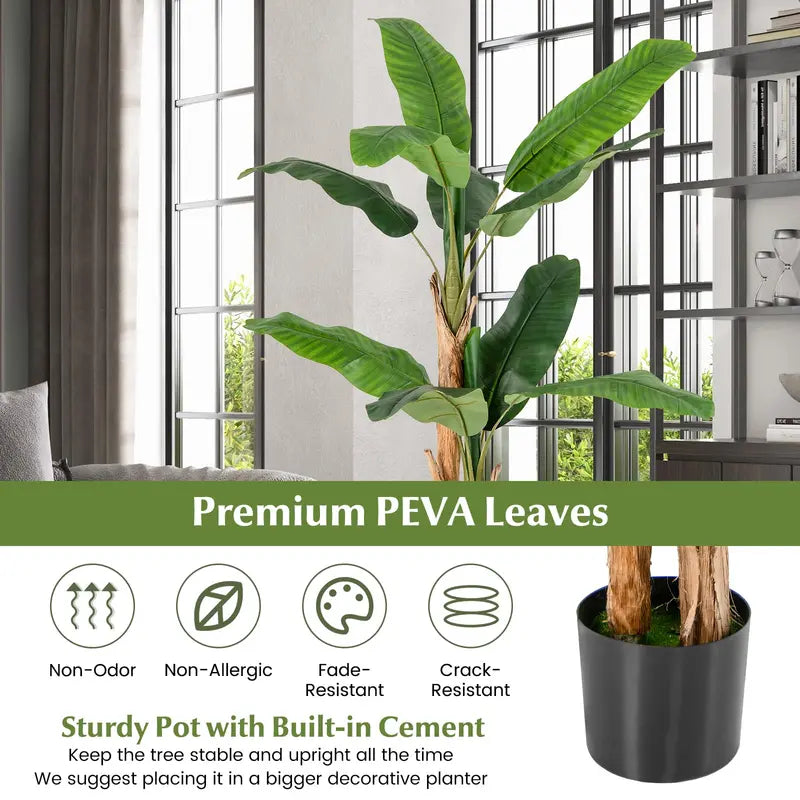 5.5-Foot Lifelike Artificial Banana Tree with Planter