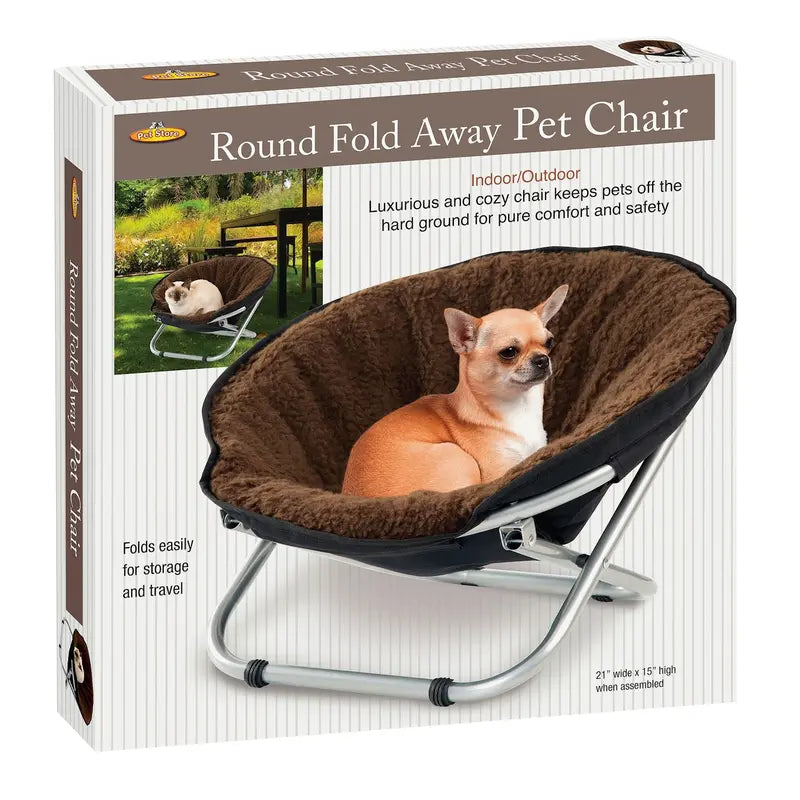 Folding Pet Cot Chair  Cat Bed, Brown Fleece Top Papasan Chair for Sm