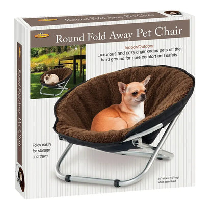 Folding Pet Cot Chair  Cat Bed, Brown Fleece Top Papasan Chair for Sm