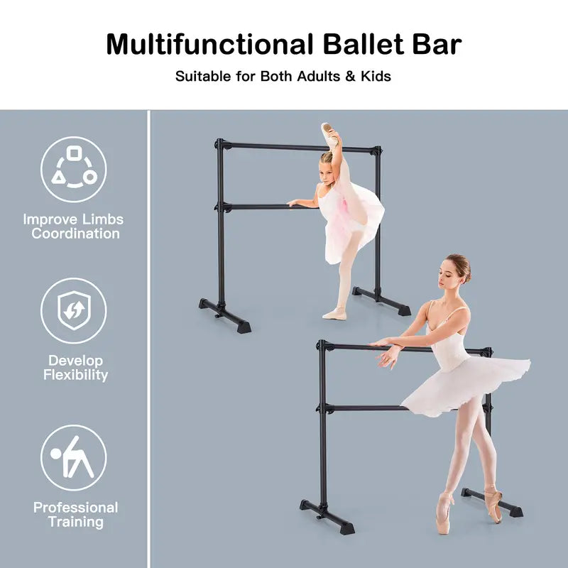 Adjustable Freestanding Double Ballet Barre with Height Range from 7 to 46 Inches