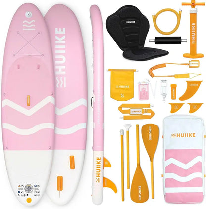 HUIIKE All-in-One Inflatable Paddle Board Kit with Pump, Paddle & Fins