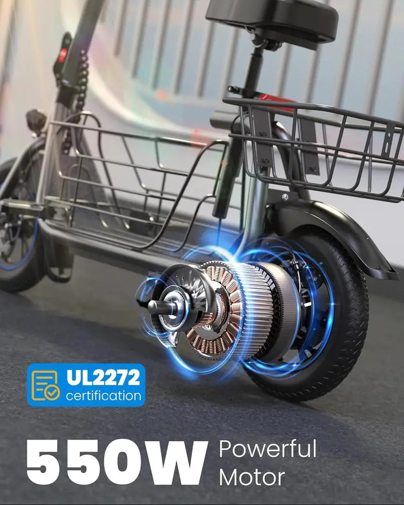 Adult Electric Scooter with Spacious Center Storage Basket