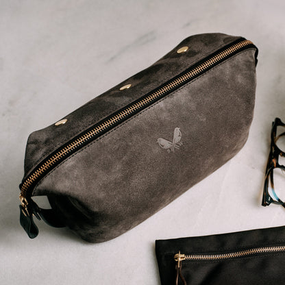 Suede Wash Bag / Dopp Kit - Storm Grey