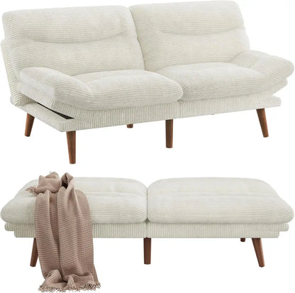 66″ Corduroy Futon Sofa Bed  Space-Saving Convertible Recliner for Studios, Offices & Playrooms
