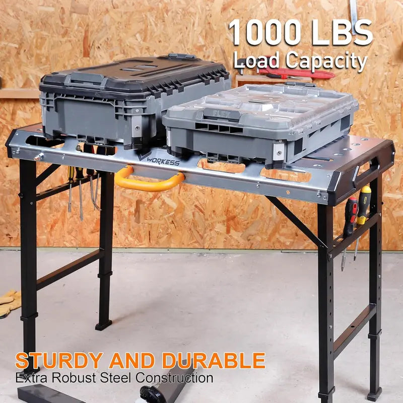 WORKESS Folding Welding Table  Heavy-Duty Adjustable Metal Workbench with 1000 lbs Load Capacity