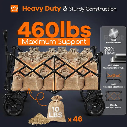 Lightweight 38″ Foldable 4-Wheel Stroller  460 lb Capacity, 220L Beach or Outdoor Utility Cart