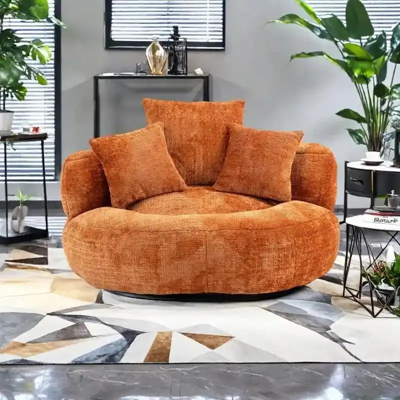 Chenille High-Back Lazy Sofa with Three Decorative Pillows and Oversized Bean Bag Companion