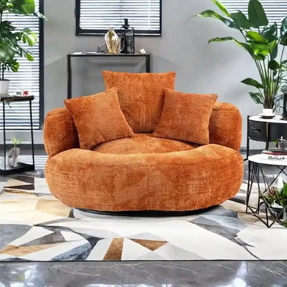 Chenille High-Back Lazy Sofa with Three Decorative Pillows and Oversized Bean Bag Companion