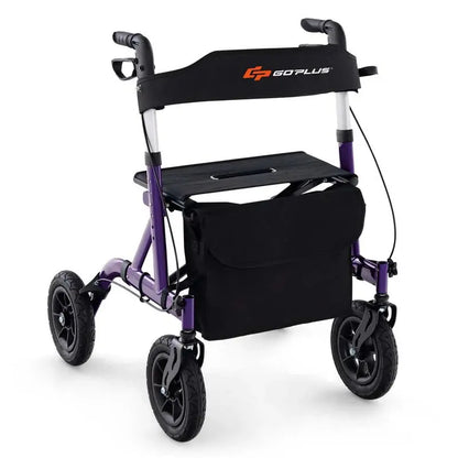 Heavy-Duty Foldable Rollator Walker  Height-Adjustable Senior Mobility Aid with Pneumatic All-Terrain Wheels & Built-in Seat