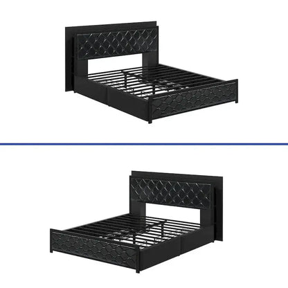 Moasis Queen Platform Bed Frame  PU Upholstered Base with Integrated LED Lighting
