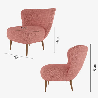 Fauteuil en tissu bouclette rose et bois